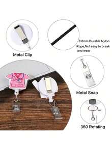 3 件套护士徽章卷轴套装 - 有蓝色和粉色可选，可伸缩和旋转的证件夹，易夹，耐用亚克力材质，适用于医学生、办公室会议和学校学校用品，返校