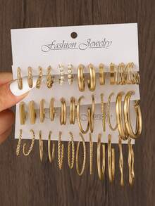 48/36/12 Pcs Retro Punk Style Women Earrings Set, Elegant Heart & Square Faux Pearl Earrings, Charming Jewelry For Women, Suitable For Daily Life, Parties, Festivals, Perfect Holiday Gift - Gold - View 3