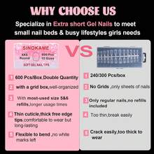 Extra Extra Short Round Gel Nail Tips, SINOKAME Extra Short Press On Fake Nails Clear Round, Full Matte No File Small Petite Child Size Nails For Nail Extension,600 Pcs 13 Sizes With Refills 4&Amp;5 - 02-wide XS Square - View 2