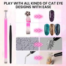 37 PCS Cat Eye Magnet Set 6 In 1 Nail Polish Magnets For Nail Polish Gel Hearts Flowers Magnets For Nails Nail Art DIY Design Supplies For Home SalonW10 - Black - View 5