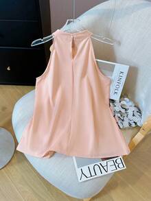 2 件套女士无袖露背短款上衣和荷叶边下摆迷你裙，优雅夏季套装