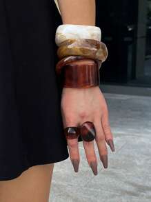 1pc Asymmetrical Tie Dye Resin Bracelet & Ring Set, Suitable For All Seasons, Boho Vacation Style