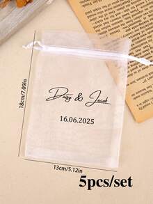 10/5pcs Custom Pearl Gauze Bag, Customized Photo Text Solid Color Candy Packaging Bag, Drawstring Gift Packaging Bag, Solid Color Mesh Bag, Suitable For Holiday Gift Packaging, Wedding Gift Packaging, Party Gift Packaging, Daily Jewelry Storage Bag, Gifts For Dad, Mom, Son, Daughter, Friends, Classmates, Neighbors, Suitable For Daily Use, Office, Kitchen, College, Birthday, Graduation Ceremony - White - View 18
