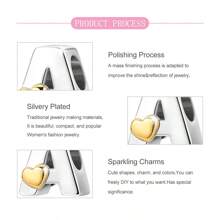 925 Silver Plated Heart Shaped Letter A-Z Pendant Charm, Smooth Letter Necklace A-Z Provides Multiple Choices. Ideal For DIY Bracelet And Necklace. Gold Heart Initial Letter Bead Pendant, Great Jewelry Gift For Women.