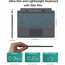 Surface ペン付き Surface Pro11 Pro10 Pro9 Pro8 ProX キーボード タッチペン付き Surface Pro 11 10 9 8 X 対応 13 インチ タッチパッドand 7色バックライト搭載 Surface キーボード US英語配列 磁気ペンスロット ペン2収納可能 サーフェス ペン スタイラス付き 薄型 軽量 グレー - グレー - チェックする 6