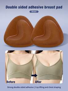 Double-Sided Sticky Bra Adhesive Bust Pad Push Up Bra Inserts, Invisible, Reusable One Second Lift - Brown - View 2