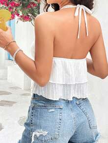 Women Y2k Tank Top Spaghetti Strap Backless Ruffle Ruched Crop Top Flowy Peplum Babydoll Tops Streetwear - White - View 4
