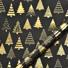 6pcs/Pack Metallic Gold Christmas Wrapping Paper, Vintage Foil Printing High-End Black Gold Christmas Tree & Deer Pattern Gift Box Decoration Paper