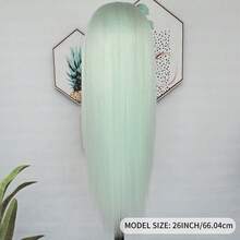 13x4 Free Part Mint Green Long Straight Lace Front Wigs Glueless Long Silky Straight Wigs Pre Plucked HD Lace 180% Density Light Green Wig Soft Free Part Wear And Go Lace Front Wigs For Fashion Women Party & Daily Wear 26 Inch - Mint Green - View 9