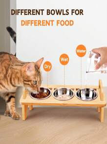 Elevated Cat Food Bowl, 3 Stainless Steel Raised Cat Bowls With Stand, 15°Tilted Cat Bowl For Indoor Cats Feeding, Cat Food And Water Bowl Set, Anti Vomitting, Whisker Fatigue Pet Supplies Pet Bowl Feeder