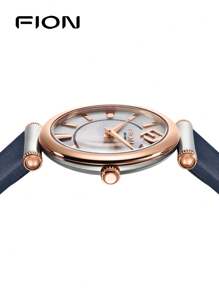 FION Women's Leather Quartz Watch With Mother-Of-Pearl Dial Watch For Ladies Elegant Wrist Analog Watch With Adjustable Strap