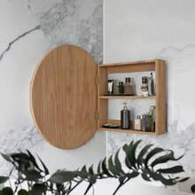 浴室梳妆台镜柜药柜壁挂式镜子带储物盒，简约一体式置物架，浴室返校 - 原木色 - 查看 3