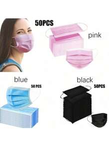 50pcs Disposable Face Masks,Available In A Variety Of Colors,Soft On Skin,3-Ply Facial Cover With Elastic Earloops - Perfect For Home,School,Office,Outdoors And Camping!
