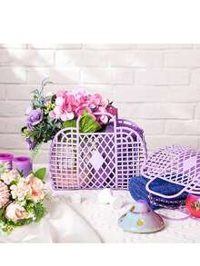 5pcs-Colorful Jelly Gift Basket, Beach Bag Reusable Tote Bag Plastic Easter Egg Basket, Baby Shower, Back To School, Birthday Gift Basket Back To School, School Thingsfor Girls/Boys, Backpack,School Supplies