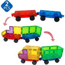 2 件磁性砖块汽车卡车车轮套装兼容磁性砖块适用于儿童幼儿学龄前礼物玩具（颜色随机），磁性砖块建筑，汽车磁铁，儿童玩具 - 彩色 - 查看 7