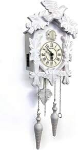 Cuckoo Clock Vintage Large Wooden Wall Clock Handcrafted 13x9.5 Inch (White)