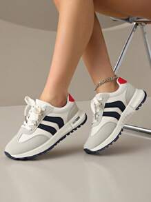 Women's Round Toe Lace-Up Thick-Soled Casual Comfortable Platform Sneakers, Student Style