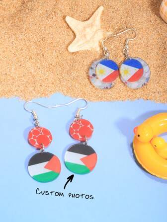 Customized Earrings With Summer Beach And Vacation Print Design, Personalized With Family, Friends Or Idol Images, Double-Sided Transparent Key Chain, Suitable For Birthday, Family Gathering, Valentine's Day, Parent-Child, Couple Celebration, Anniversary, Gift For Mom, Dad, Friends, Boyfriend, Girlfriend, Daily Wear
