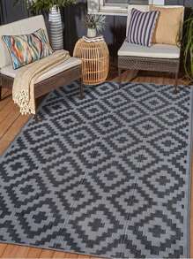 Tappeto da esterno da 8ft x 10ft, impermeabile, reversibile, tappeto da esterno in plastica intrecciata, tappeto da esterno con motivo geometrico adatto per roulotte, sito di campeggio, picnic, roulotte, cortile, patio, balcone, spiaggia (nero e grigio)