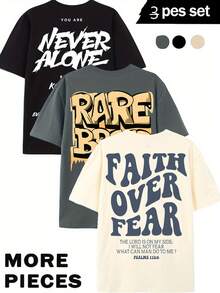 GRDR 3件套男士休闲街头印花圆领短袖T恤 - 彩色 - 查看 3