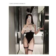 Sexy Lingerie Sexy Lace Bunny Girl Tights Cosplay Uniform Temptation Passion Open Crotch Pure Desire Suit - 黑色+同款襪 - 查看 9