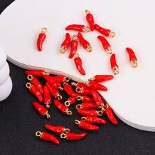 20/30Pcs Cute Red Chili Small Pendant Enamel Alloy Mini 3D Simulated Handicraft Jewelry Accessories For DIY Making Bracelets, Earrings And Key Chains