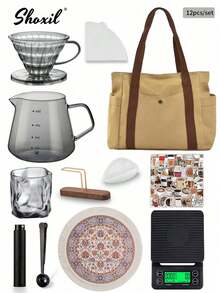 shoxil 9/12/14 件优质咖啡礼品套装 - 带储物袋的完整手冲咖啡套装，可容纳 2-4 杯 | 包含滴滤器、滤网和配件 | 斋月庆典、露营和居家的理想之选 - 咖啡套裝 - 查看 9