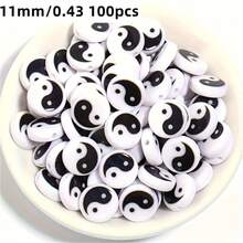 100/200pcs 7-11mm Black And White Eight Trigram Acrylic Loose Beads Can Be Used To Make Bracelets, Necklaces, Rings, And DIY Jewelry Accessories With Spacer Beads - Bagua Beads - View 9