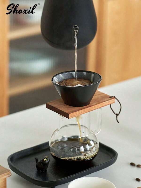 shoxil 3PCs Premium V60 Pour Over Coffee Set - Complete Kit With Wooden Stand, Filter Cup & Sharing Pot | Handcrafted Manual Brewing Tools For Home, Office & Camping | Elegant Holiday Gift For Coffee Lovers