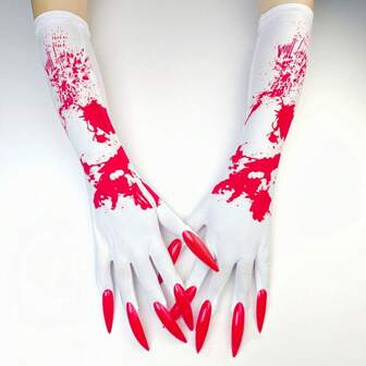 1 paire de gants d'horreur sanglants à imprimé chef ensanglanté rouge pour le cosplay de fête d'Halloween