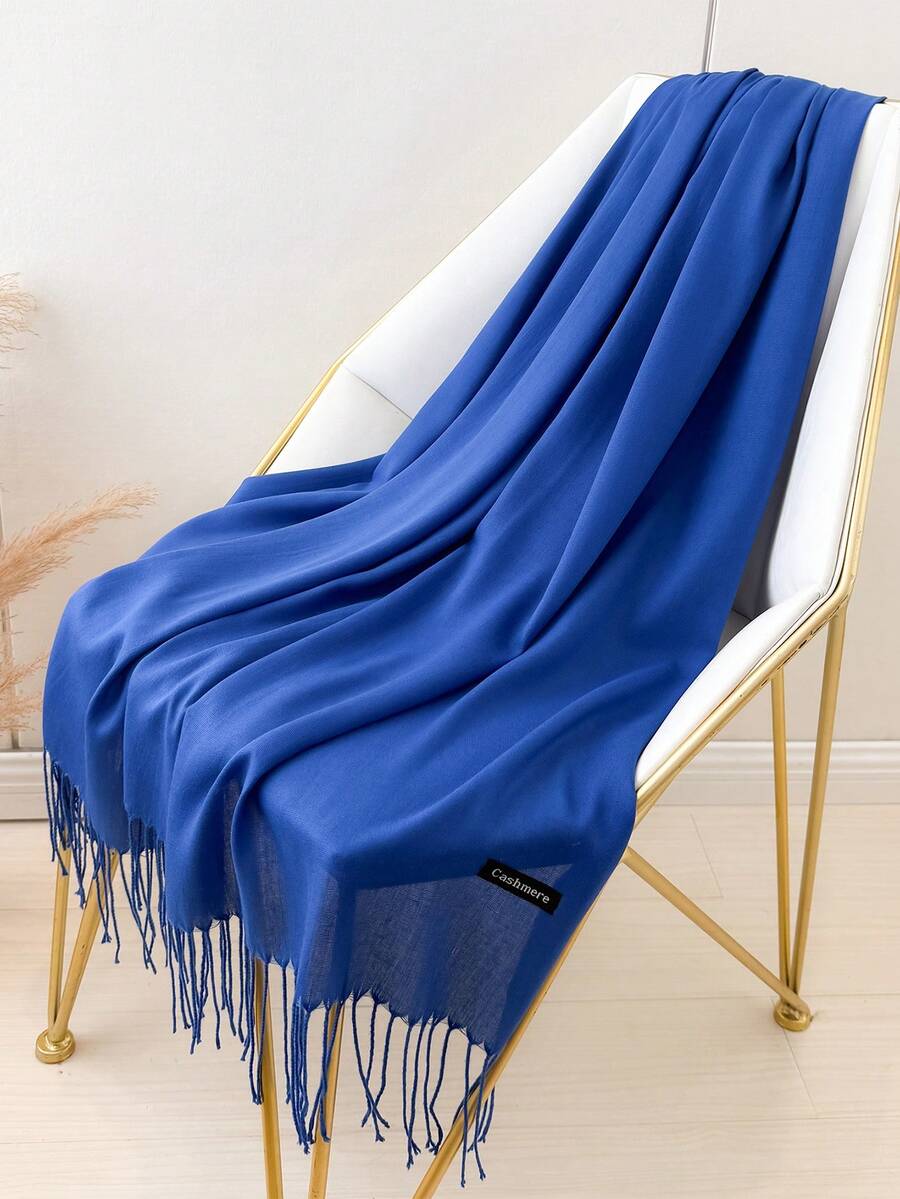 1 Khăn choàng chống gió màu trơn cổ điển ngoài trời 190 * 70 cm, Khăn quàng mỏng Unisex thời trang, Thích hợp cho phòng máy lạnh, Khăn quàng cực lớn để giữ ấm - Màu xanh lam - Xem 1