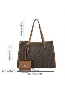 Large Capacity Patterned Tote Bag With Small Pouch Included - Brown - View 9