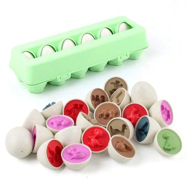 12 piezas Juego de adivinación de colores de huevos inteligentes para la educación temprana de los niños, juguete de ensamblaje de huevos simulados