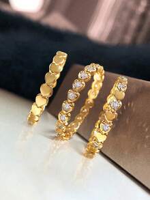 1枚925纯银爱情戒指，优雅珠宝礼物，适合女性佩戴，适合约会时佩戴 - 金色 - 查看 4