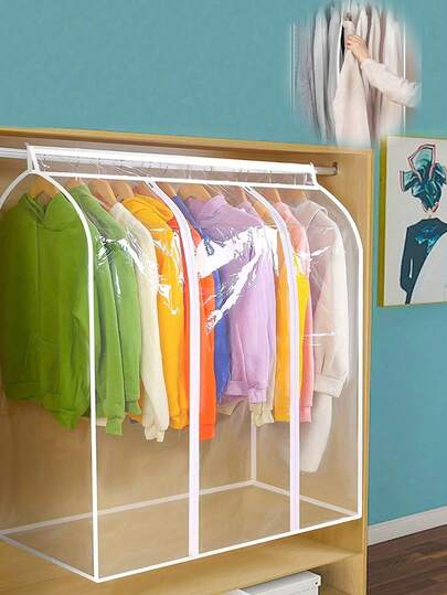 Clothing Dust Cover, Hanging Dust Bag, Fully Closed Coat Dust Storage Bag, Long Transparent Hanging Garment Bag For Closet Storage, Bottom Closed Garment Rack Cover, Wardrobe Clothing Protector For Coats, Suits, Dresses, Dorm Room And Bedroom Wardrobe Storage, Home Organisation And Storage