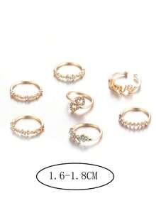 7pcs Set Full Crystal Heart Rings - 黃金 - 查看 3