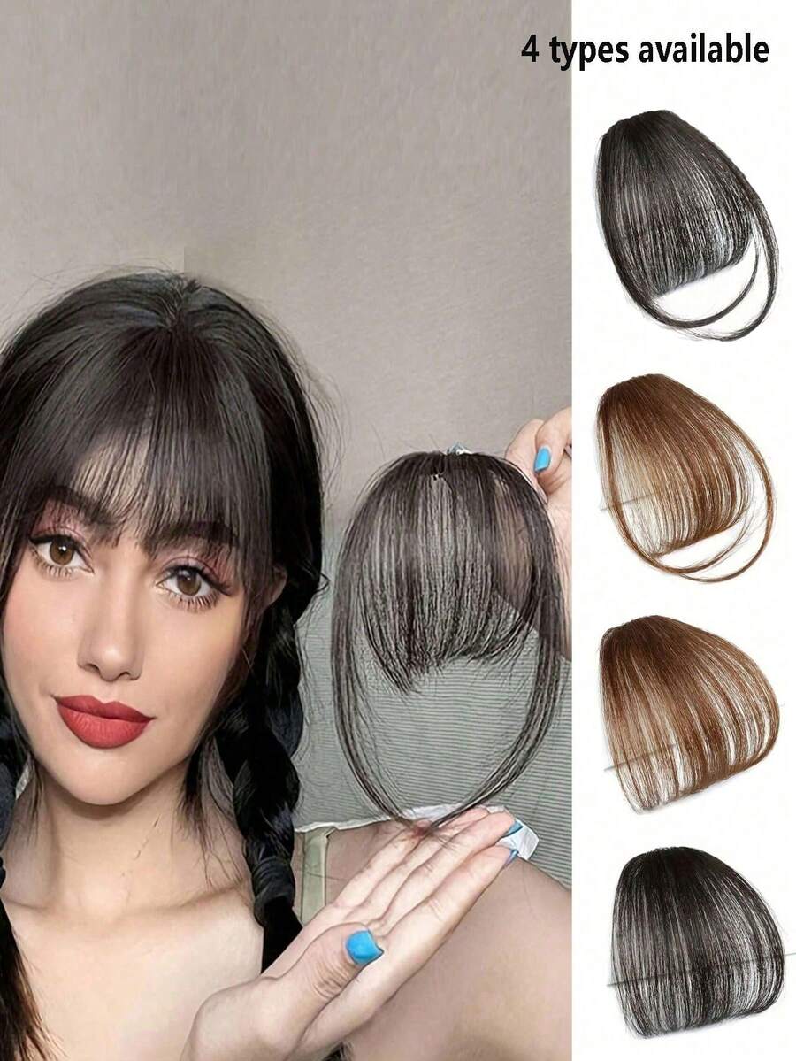 夹式刘海，夹式空气刘海合成假发，一体式刘海，假刘海，深棕色发饰，女士夹式刘海，黑色直发空气刘海带鬓角假发，美发造型套装，美发造型工具套装，学习用品 - 彩色 - 查看 1