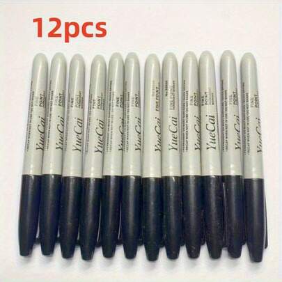 12 支黑色永久性记号笔，细尖，防水，防污，快干，适合教室、办公室和家庭使用