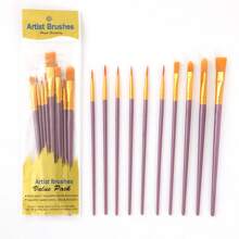 10pcs Vibrant Nylon Hair Paint Brush Set, Plastic Handle Oil/Acrylic/Watercolor/Gouache Painting Brushes, Multi-Color Creative Art Supplies, Suitable For Students, Painting