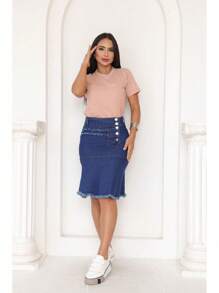 Saia jeans evangélica evase