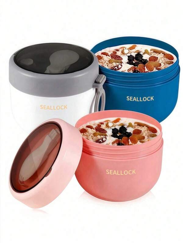 1pc 600ml Food Storage Container, Breakfast Cup With Lid And Spoon, Oatmeal Cup With Spoon, Portable Salad Cup, Milkshake Cup, Diet Cup; Sealed Oatmeal Container, Breakfast Container, Hot And Cold Food Container, Multiple Colors To Choose From, Foldable Tableware, Reusable Breakfast Cup, Suitable For Fruits, Pudding, Yogurt, Salad, Grains, Milk, Soup, Etc., Very Suitable For Home Kitchen, School, Office, Travel And Outdoor Picnic,School Supplies