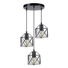 Lámpara colgante industrial de 3 luces, luces de araña colgantes de jaula de metal negro con estilo vintage para montaje en superficie para cocina/comedor/pasillo/dormitorio, base E27 (sin fuente de luz)