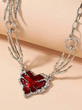 1 pieza Colgante gargantilla vintage estilo gótico con garra de diablo, corazón rojo, esqueleto, manos de hueso, cadena de dedos, reina de corazones, inspiración victoriana, romántica oscura, vampiro, bruja, joyería regalo para mujeres, hip hop, punk rock, gótico, necklace para San Valentín, Mamá, Día de la Madre, Halloween, fiestas de disfraces y cosplay, decoración, vestimenta