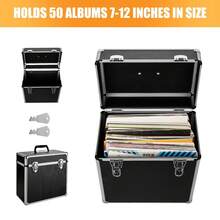 Retro Silver Vinyl Record Storage Box With Lock - Multifunctional CD & Record Album Case, Durable Tool Box Design For Safekeeping - Black - View 1