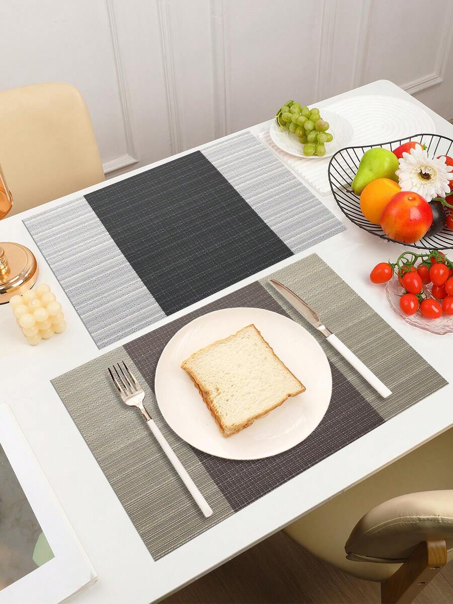 2/4/6/8/12pcs Woven Striped Placemats, Hollow Drain Tea Coasters, PVC Material 11.8in X 17.7in Heat-Insulating Mats, Washable, Trimmable, Easy To Clean, Wipe-Able, Non-Slip, Heat-Resistant, Suitable For Gifts, Room Decor, Dining Table Decor, Home Decor, Birthday Decor, Wedding Decor, Outdoor Decor, Picnic Decor