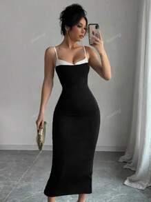 Europe And The United States Women's 2025 Summer New Bag Hip Slim-Fit Color Contrast Strap Dress