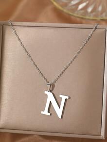 Aomogo 1 pieza Collar de acero inoxidable simple y de moda con 26 letras que no se decoloran, regalo perfecto para hombres en cumpleaños y días festivos - collar - Ver 11