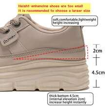 Girls' Thick Heel Increased Height Wear Resistant Casual Shoes, Student Shoes, Flat Shoes, Pu Leather, Minimalist Style, Autumn, Casual And Versatile, For Students - Khaki - View 3