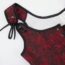 Womens Vintage 1920s Renaissance Lace Trim Corset Bustier, Retro Fashion - Red Rose - 查看 5