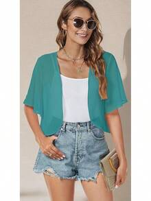 Women Shrug Chiffon Cardigans Open Front Short Sleeve Bolero Evening Dressy - Xanh lam Xanh lục - Xem 7